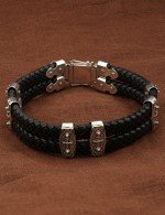 Браслет кожаный с серебром 925 пробы