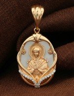 Образок из золота 585 пробы с бриллиантами и перламутром