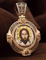 Образок из золота 585 пробы с эмалью и иконописью
