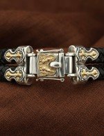 Браслет кожаный с серебром 925 пробы и золотом