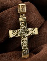 Крест из лимонного золота 585 пробы с эмалью и эбеновым деревом
