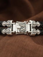 Браслет кожаный с серебром 925 пробы и ониксом