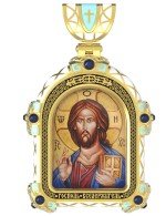 Образок из лимонного золота 585 пробы с эмалью и иконописью