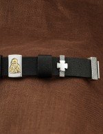 Браслет кожаный с серебром 925 пробы и золотом