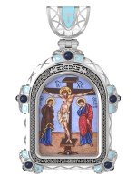 Образок из белого золота 585 пробы с эмалью и иконописью