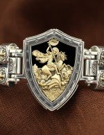Браслет кожаный с серебром 925 пробы, золотом и ониксом