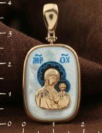 Образок из золота 585 пробы с эмалью и перламутром