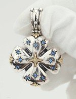 Крест из серебра 925 пробы и золота 585 пробы с фианитом, бриллиантами и рубином