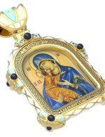 Образок из лимонного золота 585 пробы с эмалью и иконописью