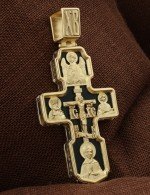 Крест из лимонного золота 585 пробы с ониксом