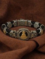 Браслет кожаный с серебром 925 пробы, золотом и ониксом