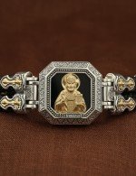Браслет кожаный с серебром 925 пробы, золотом и ониксом