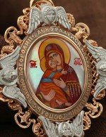 Образок из золота 585 пробы с эмалью и перламутром