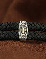 Браслет кожаный с серебром 925 пробы, золотом и ониксом