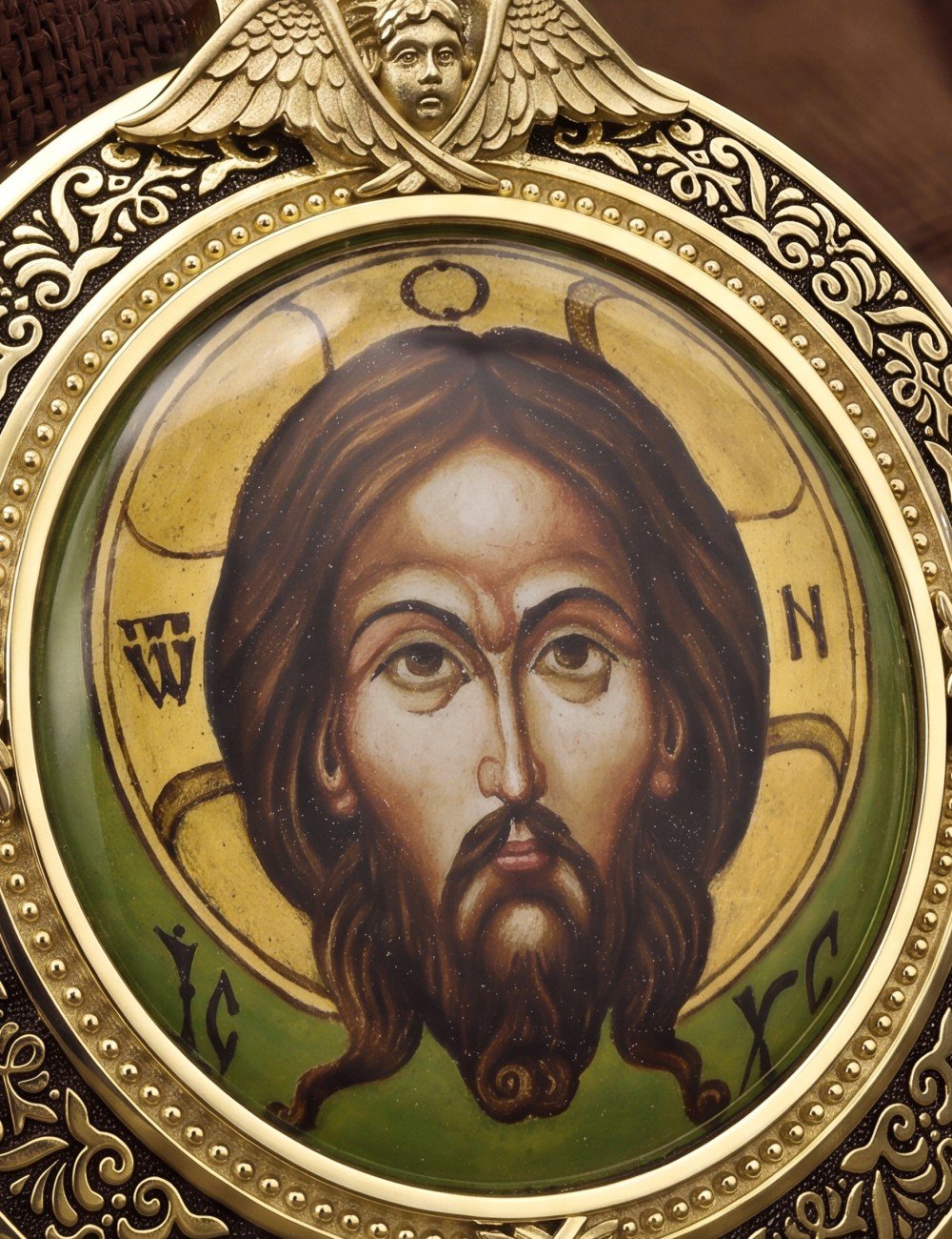 Образок из лимонного золота 585 пробы с эмалью и иконописью