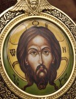 Образок из лимонного золота 585 пробы с эмалью и иконописью