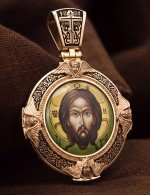 Образок из золота 585 пробы с эмалью и иконописью