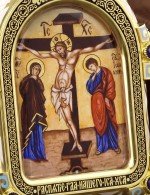 Образок из лимонного золота 585 пробы с эмалью и иконописью