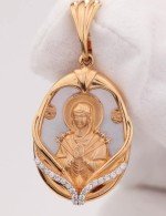 Образок из золота 585 пробы с бриллиантами и перламутром