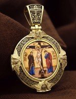 Образок из лимонного золота 585 пробы с эмалью и иконописью