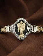 Браслет кожаный с серебром 925 пробы, золотом и ониксом