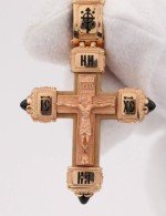 Крест из золота 585 пробы с эмалью, ониксом и деревом груши