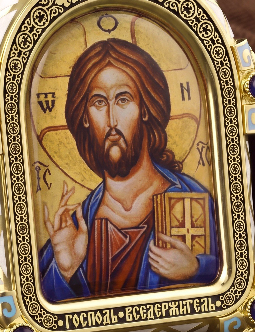 Образок из лимонного золота 585 пробы с эмалью и иконописью