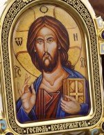Образок из лимонного золота 585 пробы с эмалью и иконописью