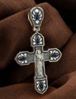 Крест из серебра 925 пробы с эмалью и сапфиром