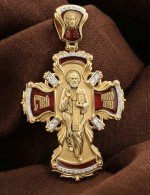 Крест из лимонного золота 585 пробы с эмалью и бриллиантами