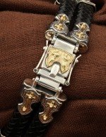 Браслет кожаный с серебром 925 пробы и золотом