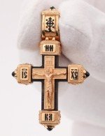 Крест из золота 585 пробы с эмалью, ониксом и эбеновым деревом