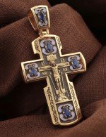 Крест из золота 585 пробы с эмалью и сапфиром