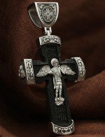 Крест из белого золота 585 пробы с эбеновым деревом