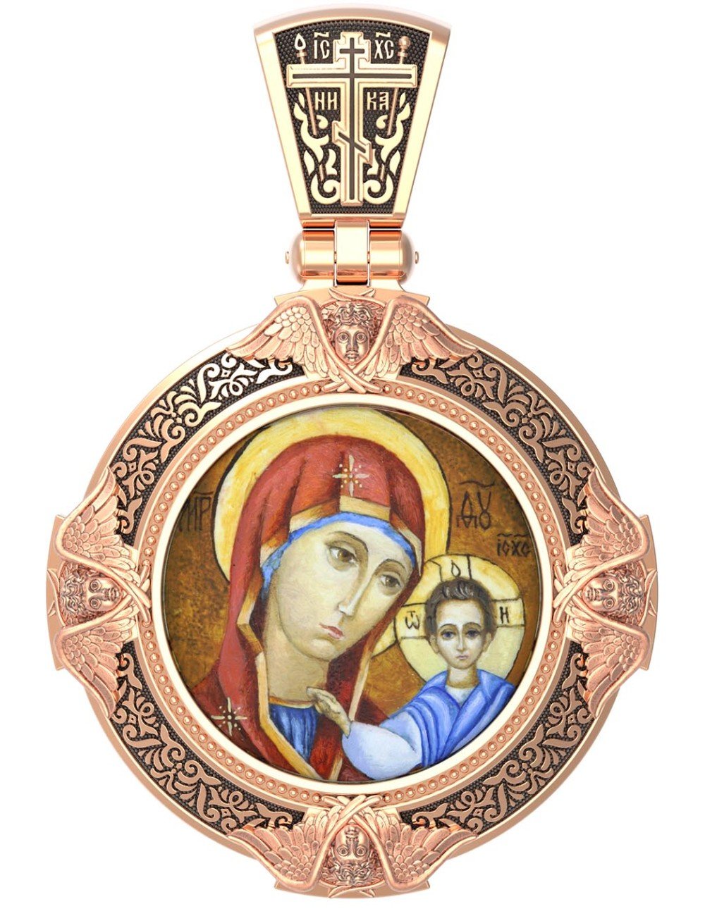 Образок из золота 585 пробы с эмалью и иконописью