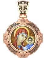 Образок из золота 585 пробы с эмалью и иконописью
