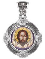 Образок из белого золота 585 пробы с эмалью и иконописью