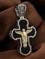 Крест из серебра 925 пробы и золота 585 пробы с эбеновым деревом