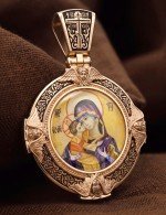 Образок из золота 585 пробы с эмалью и иконописью