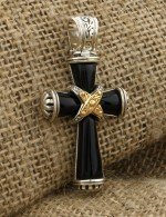 Крест из серебра 925 пробы и золота 750 пробы с ониксом и рубином