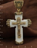 Крест из лимонного золота 585 пробы с бивнем мамонта