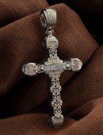 Крест из белого золота 585 пробы с эбеновым деревом