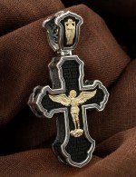 Крест из серебра 925 пробы и золота 585 пробы с эбеновым деревом