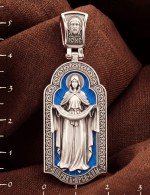 Образок из белого золота 585 пробы с эмалью