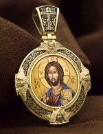Образок из лимонного золота 585 пробы с эмалью и иконописью