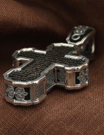 Крест из серебра 925 пробы и золота 585 пробы с эбеновое дерево
