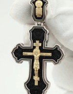 Крест из серебра 925 пробы и золота 585 пробы с эбеновым деревом