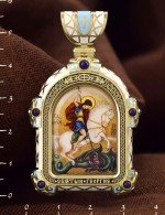 Образок из лимонного золота 585 пробы с эмалью и иконописью