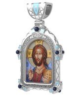 Образок из белого золота 585 пробы с эмалью и иконописью