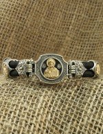 Браслет шёлковый с серебром 925 пробы, золотом и ониксом
